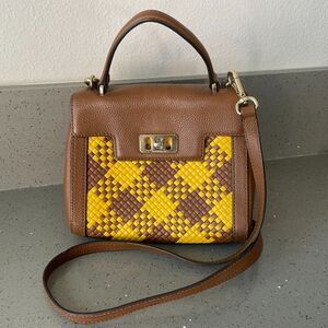 Michael Kors Mini Bag Karson Satchel Woven Brown Yellow Leather crossbody